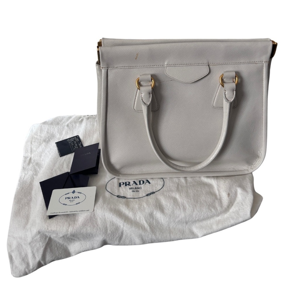 ✨ Host Pick ✨ Prada | Authentic 2012  Saffiano Lux Top Handle Tote Bag in Talco